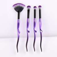 New 4PCS Purple Eye Makeup Brushes Set PRO Eyeshadow Eyeliner Foundation Powder Fan Shape Blush Contour Cosmetics Brushes Kit